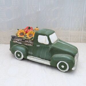 Destination Holiday Vintage Style Resin Truck Figurine Green for Fall Decor